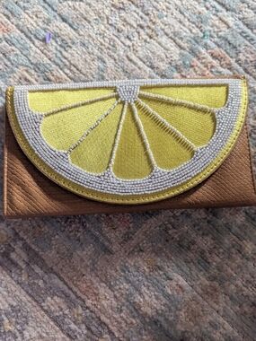Beaded Lemon Slice Jewlery Clutch- Yellow and Brown